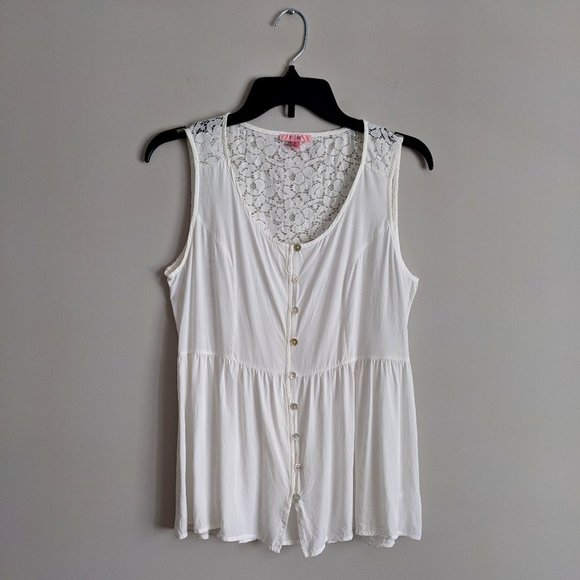 P.S. LOVE White (or Off-White) Lace Sleeveless Button Down Tank Top Small - Picture 7 of 15